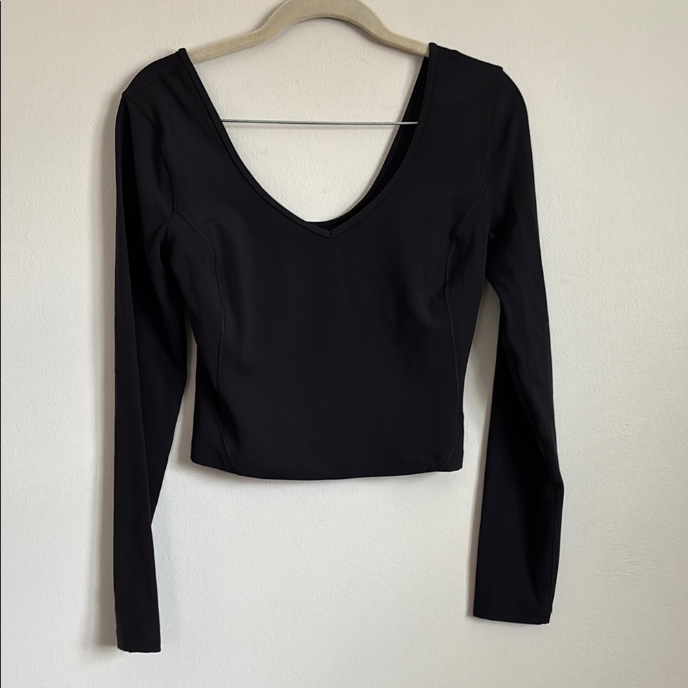 lululemon athletica Black Long Sleeve V-Neck Crop Top